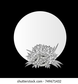 vector frame with flowers on black background