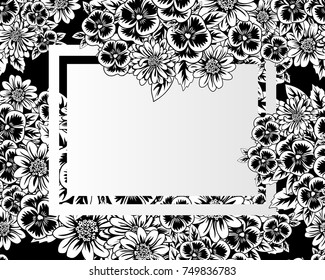 vector frame with flowers on black background
