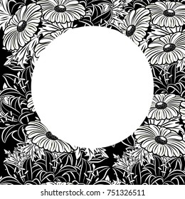 vector frame with flowers on black background