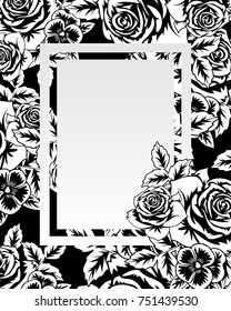 vector frame with flowers on black background