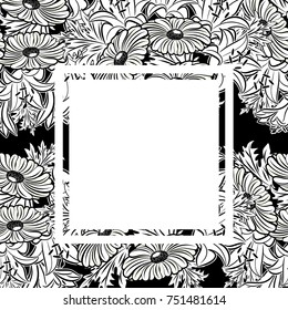 vector frame with flowers on black background
