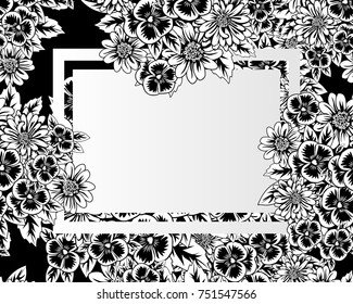 vector frame with flowers on black background