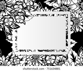vector frame with flowers on black background