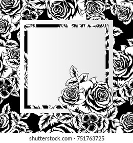 vector frame with flowers on black background