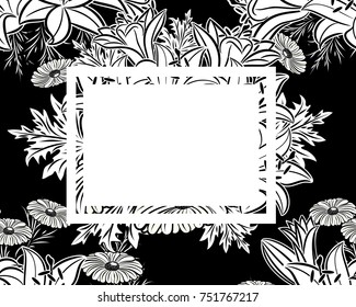 vector frame with flowers on black background