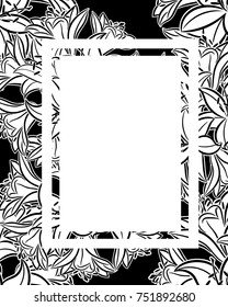 vector frame with flowers on black background