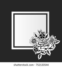 vector frame with flowers on black background
