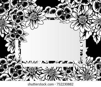 vector frame with flowers on black background