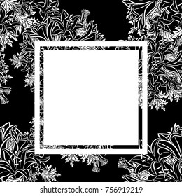 vector frame with flowers on black background