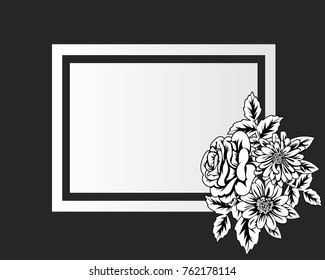 vector frame with flowers on black background
