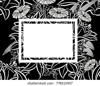 vector frame with flowers on black background