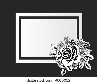 vector frame with flowers on black background