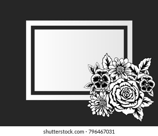 vector frame with flowers on black background