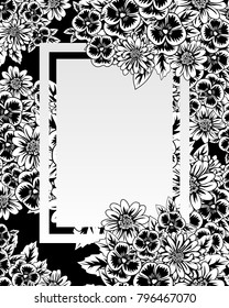 vector frame with flowers on black background