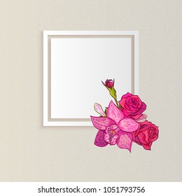 vector frame with flowers for postcard, price tag, flyer