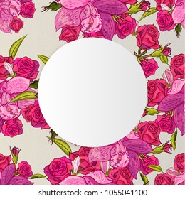 vector frame with flowers for postcard, price tag, flyer