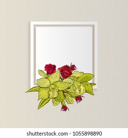 vector frame with flowers for postcard, price tag, flyer