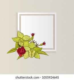 vector frame with flowers for postcard, price tag, flyer