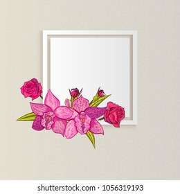 vector frame with flowers for postcard, price tag, flyer