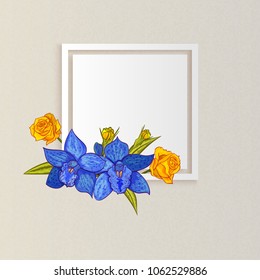 vector frame with flowers for postcard, price tag, flyer