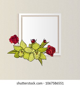 vector frame with flowers for postcard, price tag, flyer