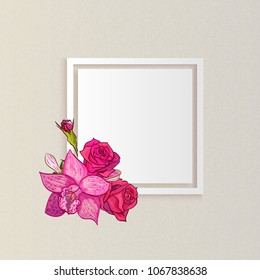 vector frame with flowers for postcard, price tag, flyer