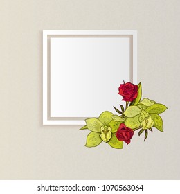 vector frame with flowers for postcard, price tag, flyer