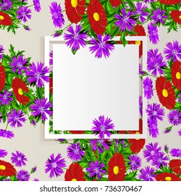 vector frame with flowers for postcard, price tag, flyer