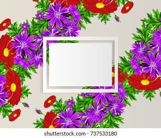 vector frame with flowers for postcard, price tag, flyer
