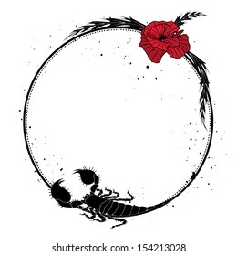 vector frame with flowers of red poppy  and scorpion