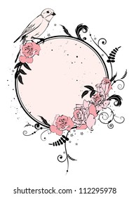 vector frame with flowers of roses and bird