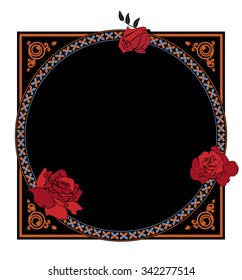 Vector frame with flowers of roses and ornamental borders
