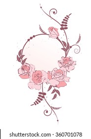 vector frame with  flowers of roses in pink colors