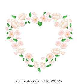 vector of frame with flowers shaped like heart .Isolated on white background.Wedding,Valentines day design
