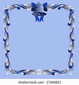 Vector frame of frosted pine roping with blue ribbon and bell