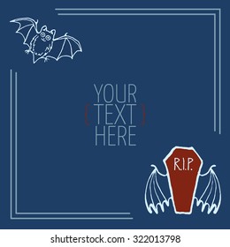Vector frame. Funny Halloween monsters. Hand drawn pen and ink