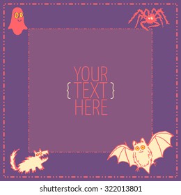 Vector frame. Funny Halloween monsters. Hand drawn pen and ink