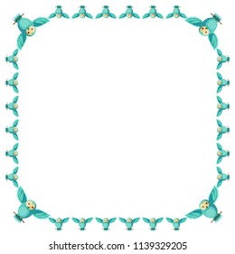 Vector frame with funny turquoise owls. Smart creative original teal cyan aqua owls making a frame for photos, vector.