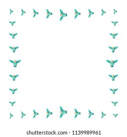 Vector frame with funny turquoise owls. Smart creative original teal cyan aqua owls making a frame for photos, vector.