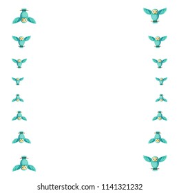 Vector frame with funny turquoise owls. Smart creative original teal cyan aqua owls making a frame for photos, vector.
