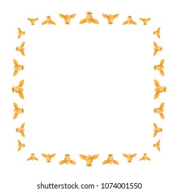 Vector frame with funny yellow owls. Smart creative original yellow golden owls making a frame for photos, vector, white background.