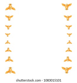 Vector frame with funny yellow owls. Smart creative original yellow golden owls making a frame for photos, vector, white background.