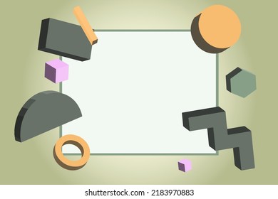 Vector frame with geometric shapes 3D.