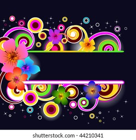 vector  frame with glowing flowers and abstract  shapes