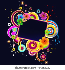 vector  frame with glowing flowers and abstract  shapes