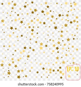 Vector frame of gold confetti. Gold  stars on transparent background