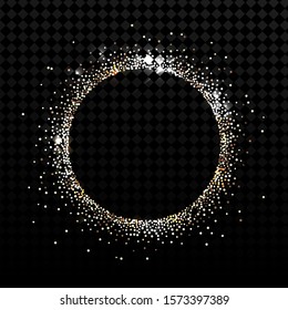 Vector frame with gold sequins on transparent background.