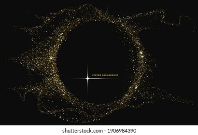 Vector frame with gold sparkles isolated on black background. Vector illustration