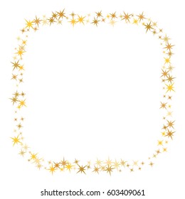 Vector frame with gold star elements on white background. Sparkles border design. Square with rounded edges.