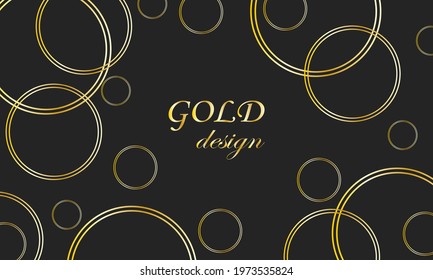 Vector frame. Golden hand drawn lines and black background. Abstract illustration.
